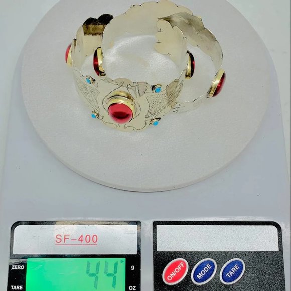 single Vintage Turkmen Cuff Bracelet, Ethnic Boho Cuff Bracelet With Stones - Picture 5 of 9